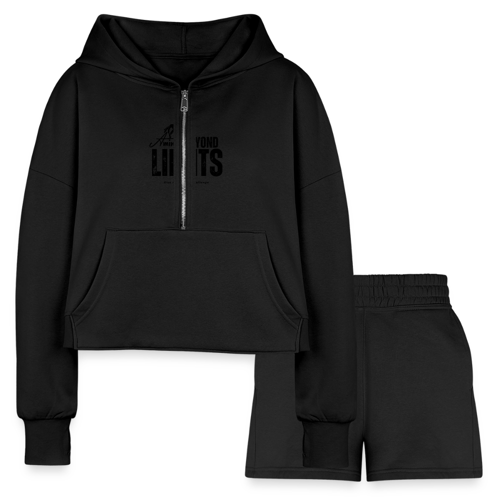 Women’s Cropped Hoodie & Jogger Short Set - black
